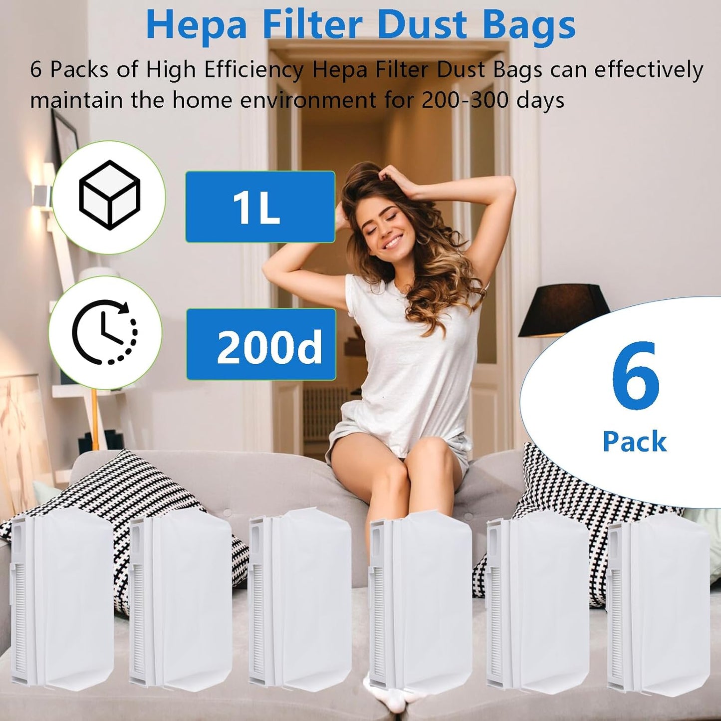 6-Pack Freo X Ultra Replacement Dust Bags Compatible with Only for NARWAL Freo X Ultra, NARWAL Freo X Plus, 1L Capacity Dust Disposable HEPA Filter Vacuum Dust Bags
