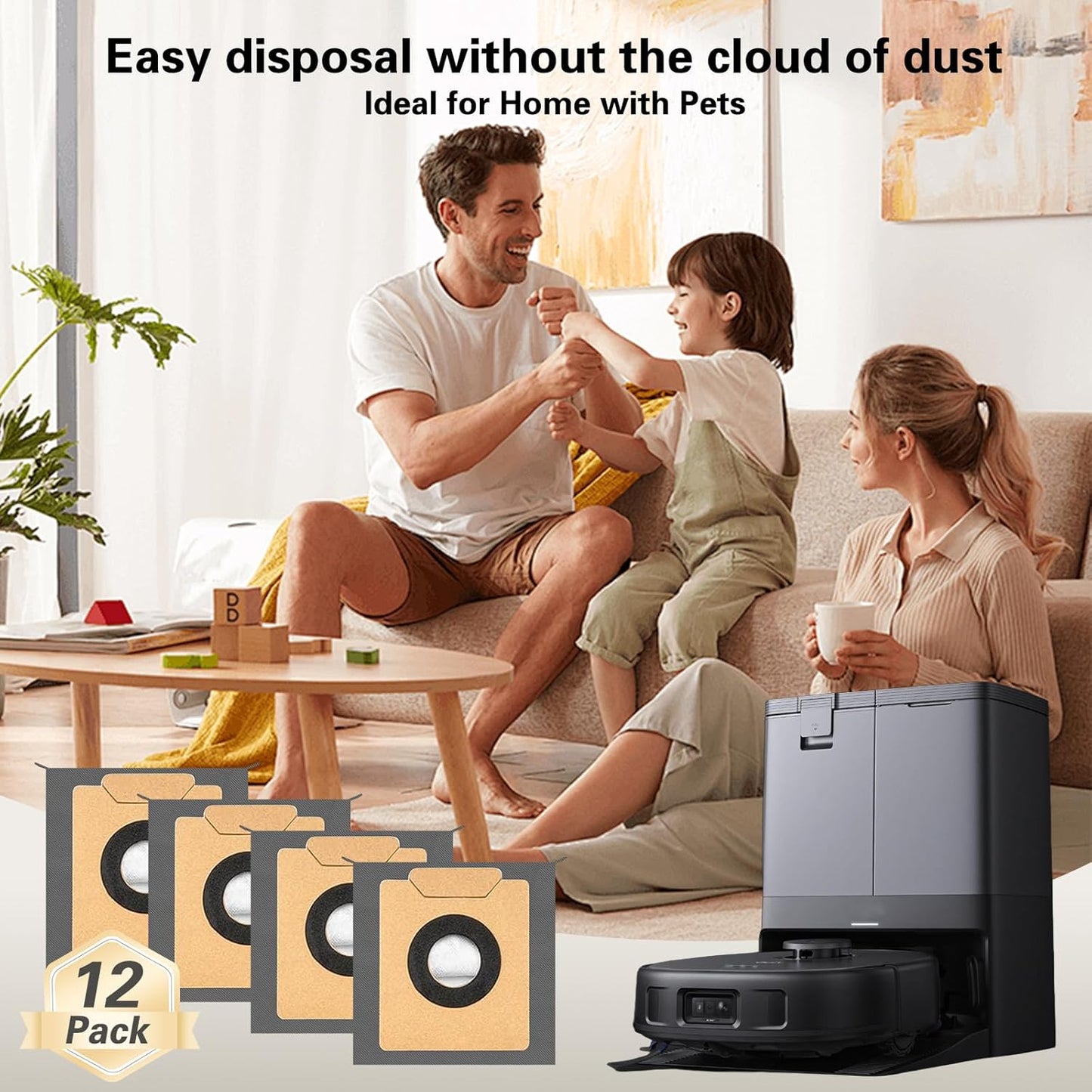 12 Pack Dust Bags Compatible with Eufy X10 Pro Omni / X8 Pro Robot Vacuum Self-Empty Station, 4-Layer Replacement Disposable Bags