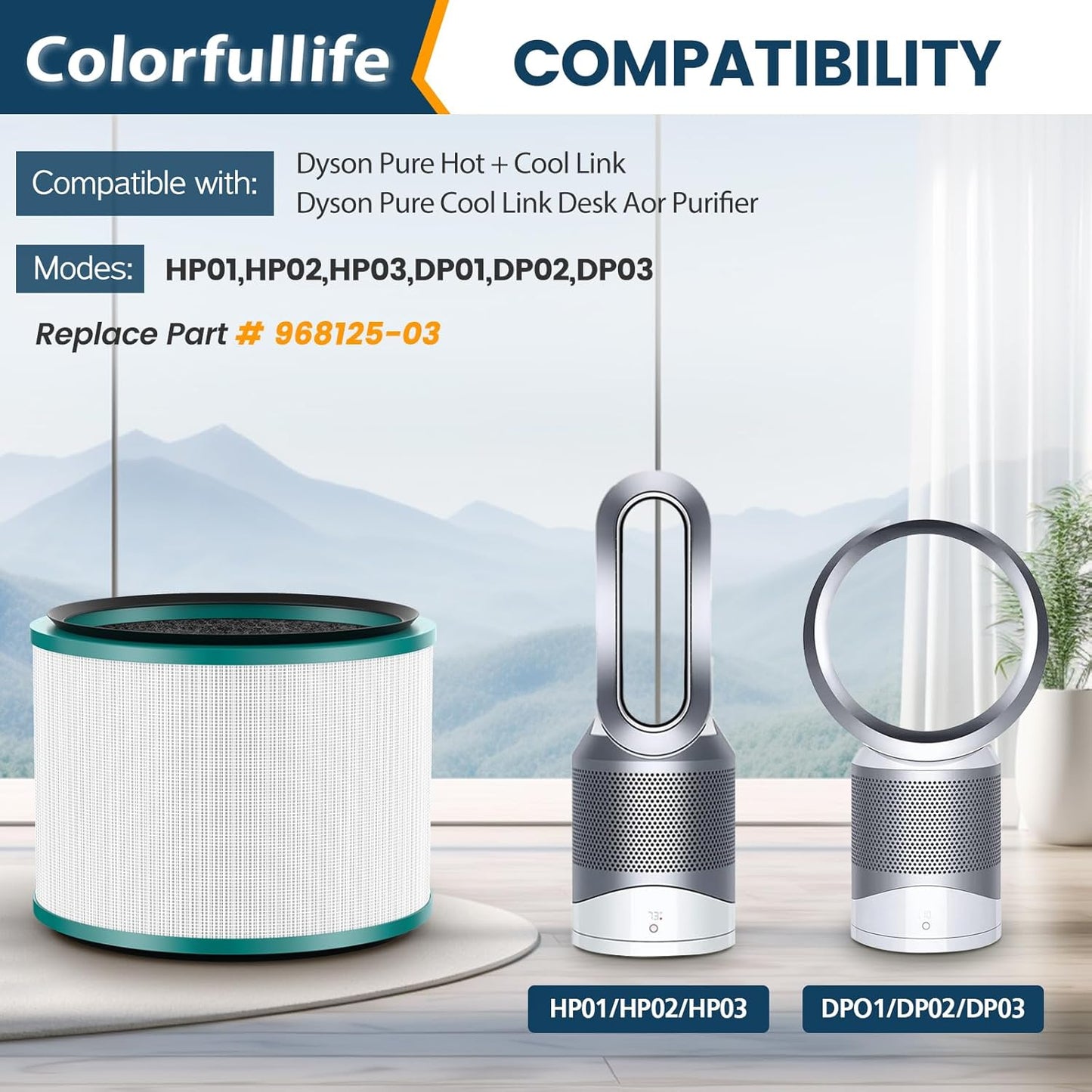 Colorfullife 2 Pack Replacement Filter for Dyson HP00, HP01, HP02, HP03, DP01, DP02 Desk Air Purifiers. Compare to Part # 968125-03 for Dyson Pure Cool Link Fans