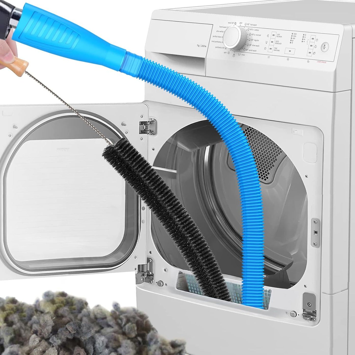 2 Pieces Dryer Vent Cleaner Kit, Dryer Lint Vacuum Attachment and Flexible Dryer Lint Brush, Vacuum Hose Attachment, Blue