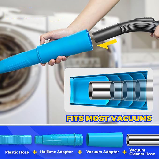 2 Pieces Dryer Vent Cleaner Kit, Dryer Lint Vacuum Attachment and Flexible Dryer Lint Brush, Vacuum Hose Attachment, Blue