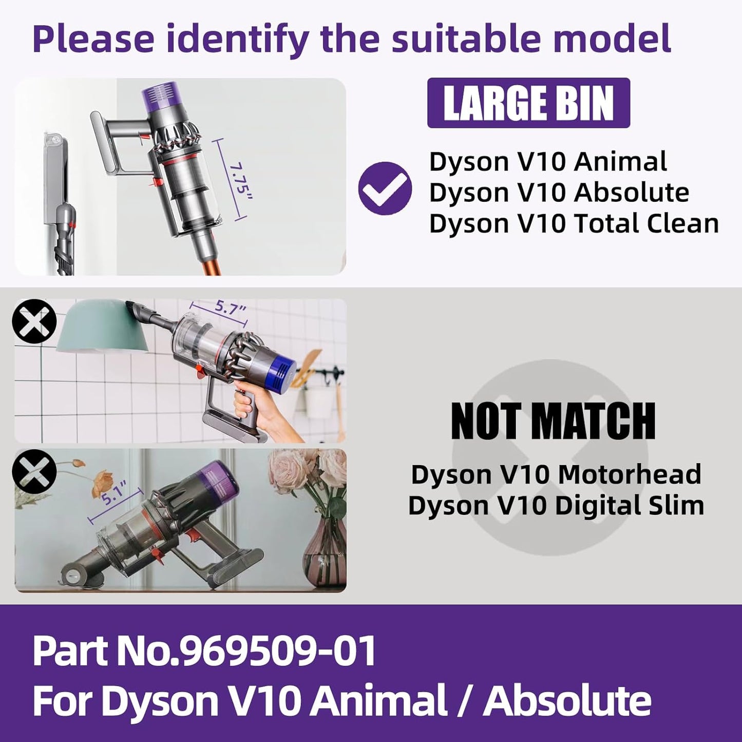 Dust Bin Replacement for Dyson V10 SV12 Animal and Absolute Vacuum Cleaner, Large Dirt Cup Container Dustbin for Dyson No.969509-01