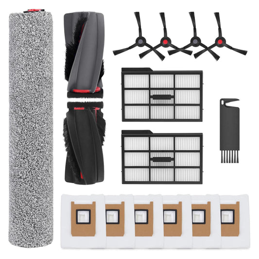 E25 Accessories Replacement for Eufy E25 Omni/E28 Omni Vacuum Cleaner,Accessories Kit Include 1 Main Brush,1 Roller Mop,4 Side Brushes,2 HEPA Filters,6 Replacement Dust Bags,1 Cleaning Tools
