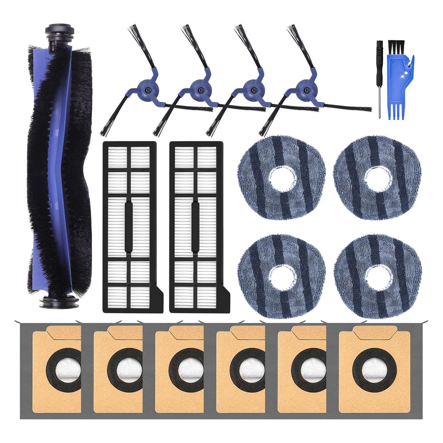 VIEWALL 19 Pack X10 Accessories Kit Replacement for Eufy X10 Pro Omni Vacuum,1 Main Brush,4 Mop Cloth Pads,4 Side Brushes,2 HEPA Filters,6 Replacement Dust Bags,1 Cleaning Tools,1 Screwdriver