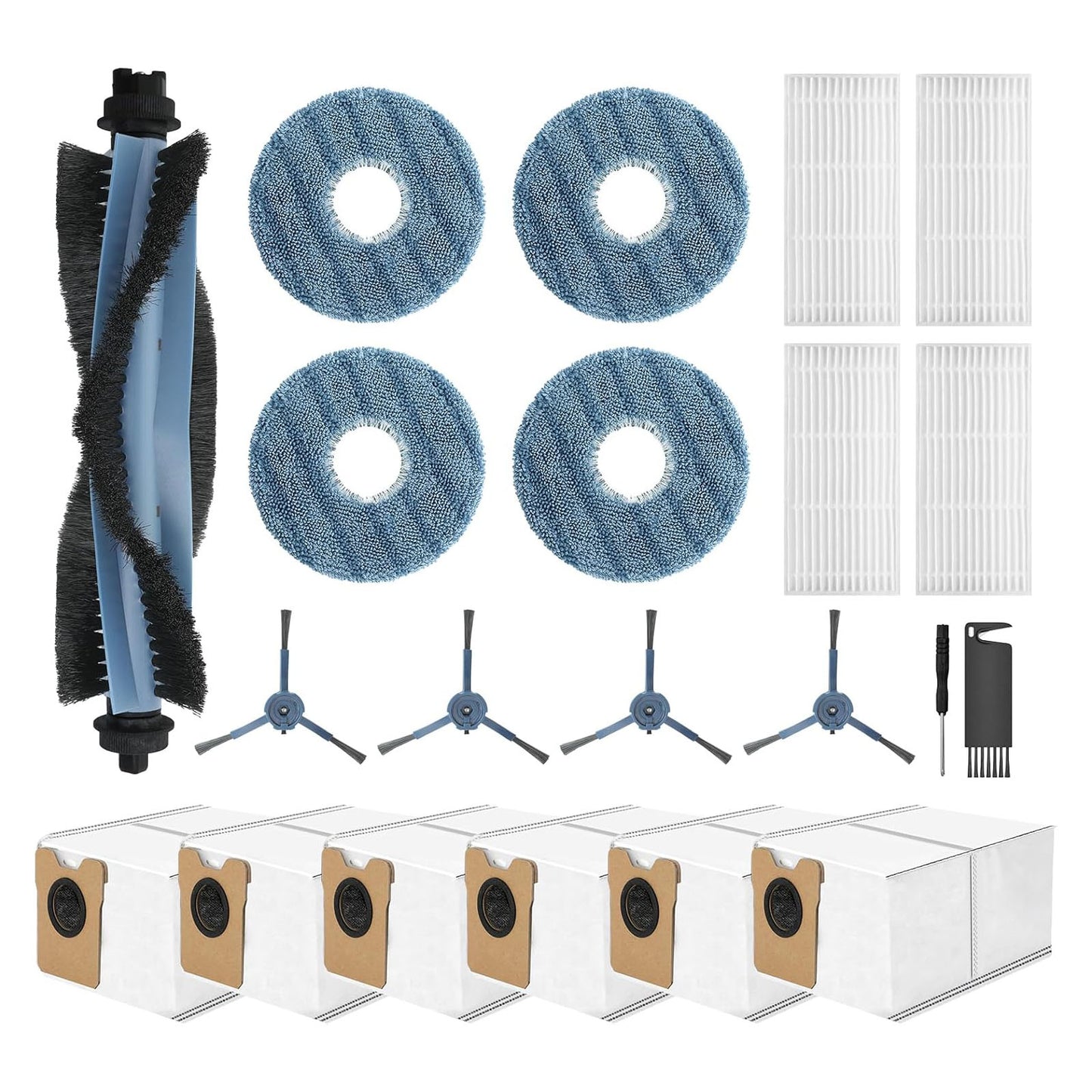 C20 Accessories Kit Replacement for Eufy Omni C20 Vacuum Cleaner,1 Main Brush,4 Mop Cloth Pads,4 Side Brushes,4 HEPA Filters,6 Replacement Dust Bags,1 Cleaning Tools,1 Screwdriver