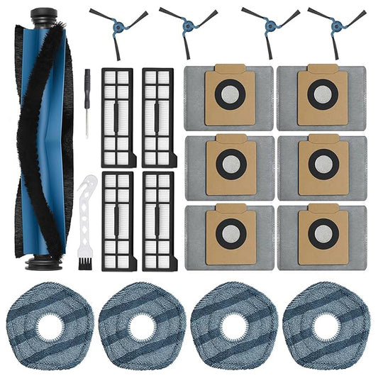 21Pcs X10 Pro Omni Replacement Parts Kit for Eufy X10 Pro Omni Robot Vacuum Accessories, 1 Main Roller Brush, 6 Dust Bags 4 Side Brushes 4 Hepa Filters 4 Mop Pads 1 Screwdriver 1 Clean Tool