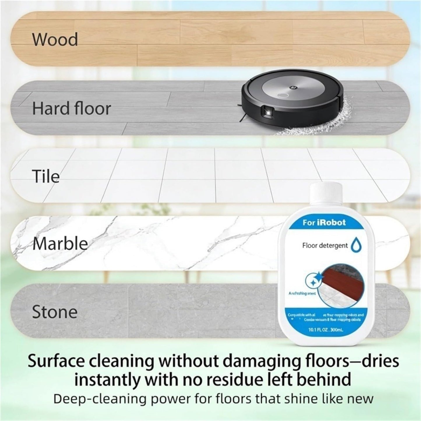 Floor Cleaning Solution, Refreshing Scent Mopping Concentrate, Compatible With Roomba Plus 405 Plus 505 Max 705 Combo Robots, For 4000, 500 & 700 Series Robot Mops