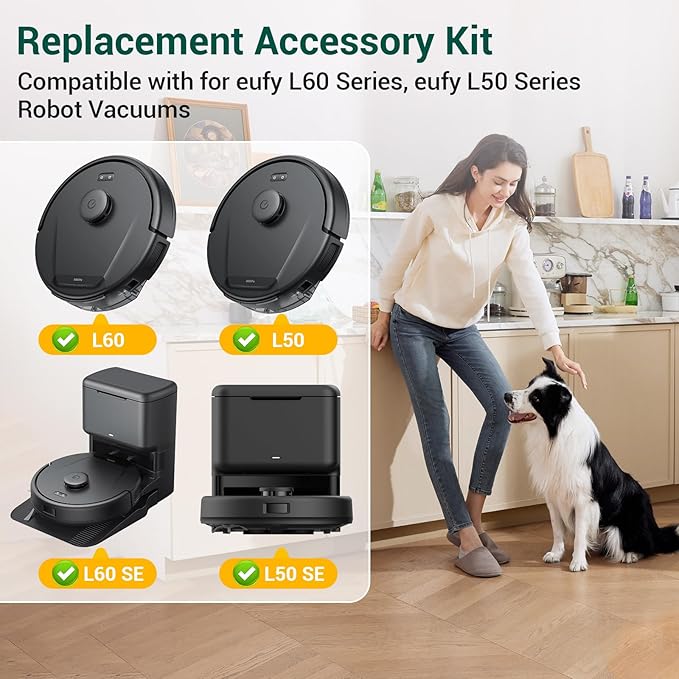 20Pcs Replacement Accessory kit for Eufy L60 Series, Eufy L50 Series Robot Vacuums Parts, 2 Roller Brush, 8 HEPA Filters and Foam Filters, 8 Side Brushes, 1 Screwdriver, 1 Clean Tool