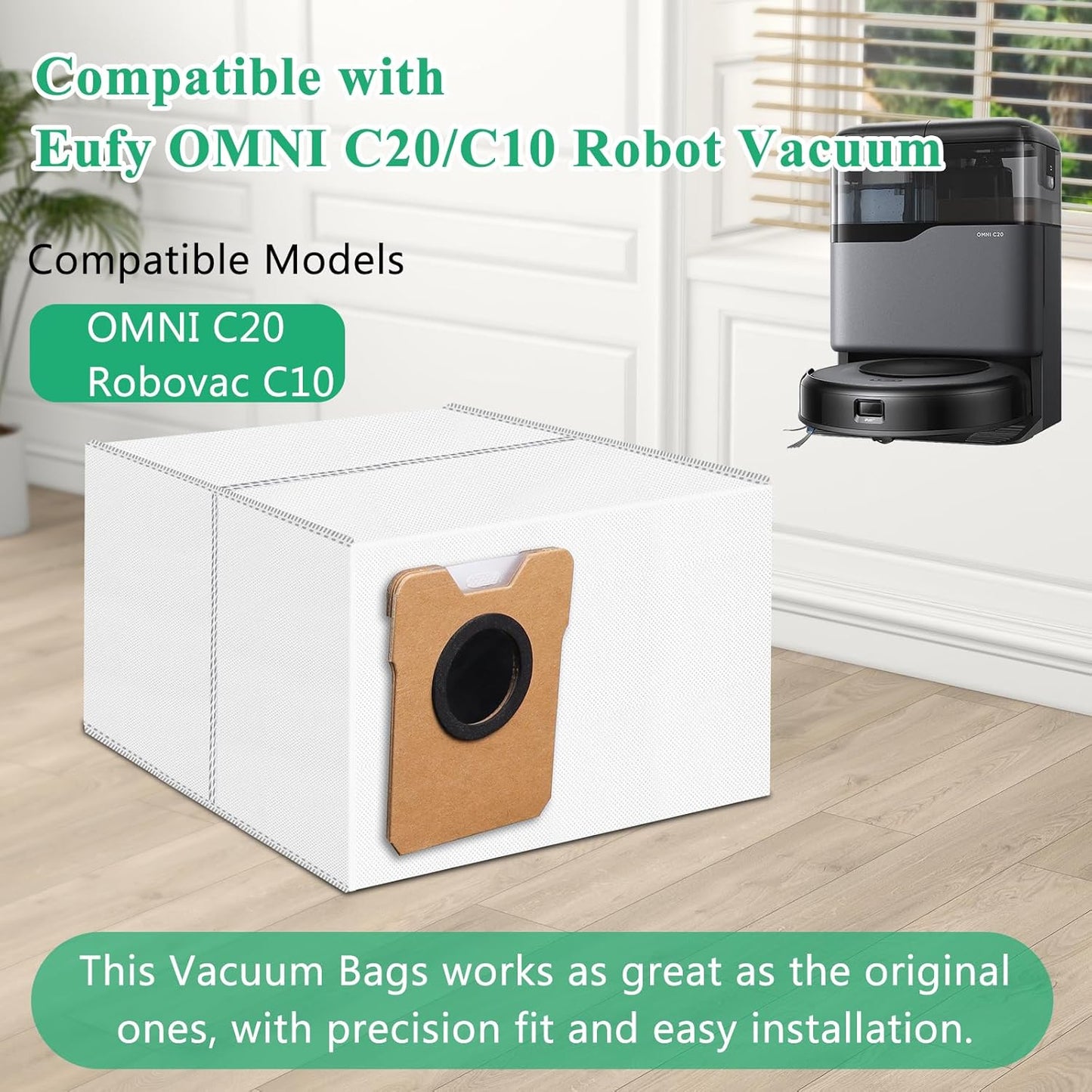 10 Pack Dust Bags Compatible with eufy Omni C20,C10 Robot Vacuum Cleaner, 4-Layer Replacement Disposable C20 Dust Bags