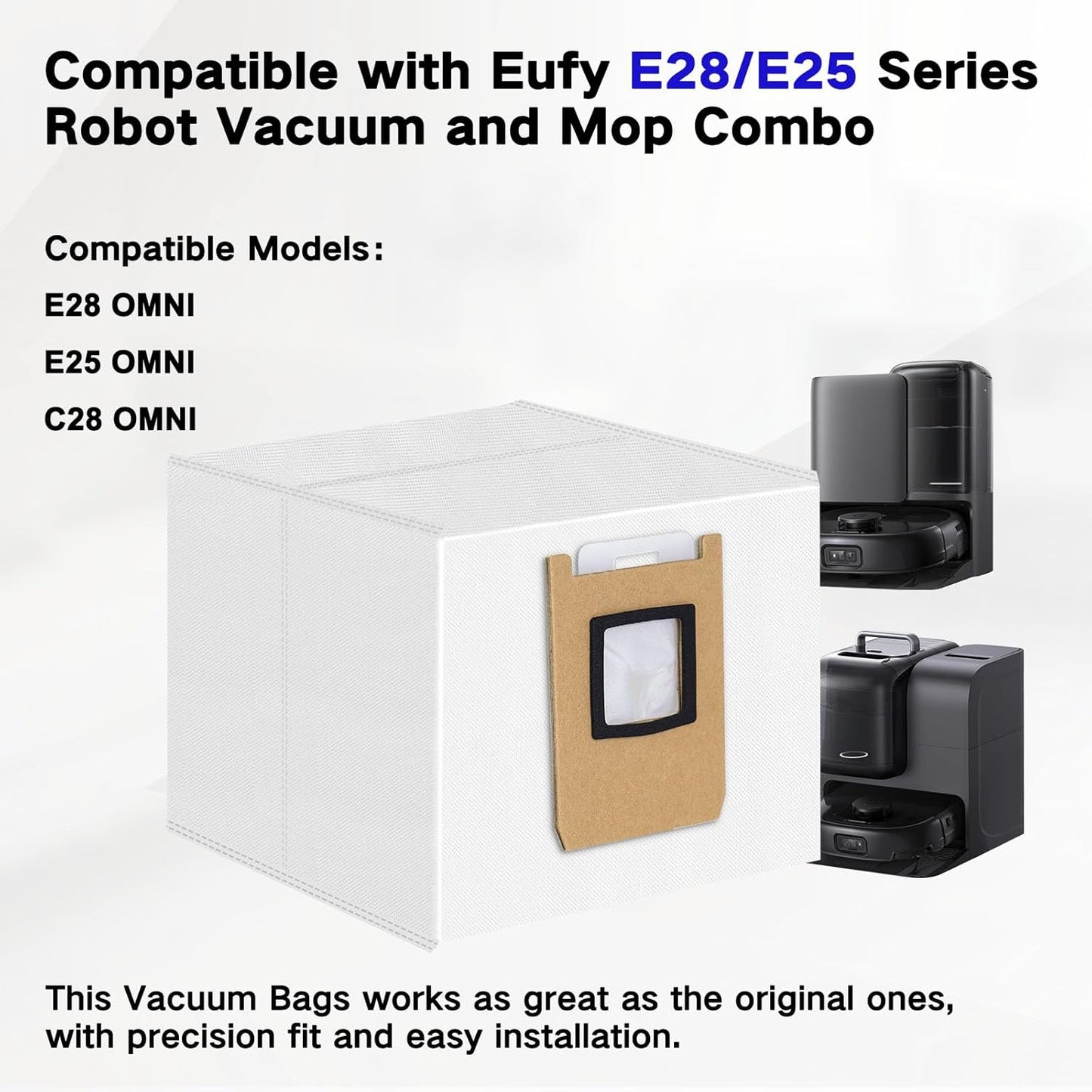 E25 Dust Bags Compatible with Eufy E25 Omni / E28 Omni / C28 Omni Robot Vacuum Cleaner, 4-Layer Replacement Disposable E28 Dust Bags