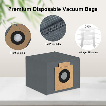 12 Pack Dust Bags Compatible with Eufy X10 Pro Omni / X8 Pro Robot Vacuum Self-Empty Station, 4-Layer Replacement Disposable Bags
