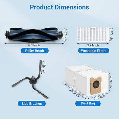 22 Pack Replacement Parts Compatible with for Eufy C10 Robot Vacuums Accessories kit, 2 Roller Brush, 6 HEPA Filters, 6 Side Brushes, 6 Dust Bags, 1 Clean Tool, 1 Screwdriver