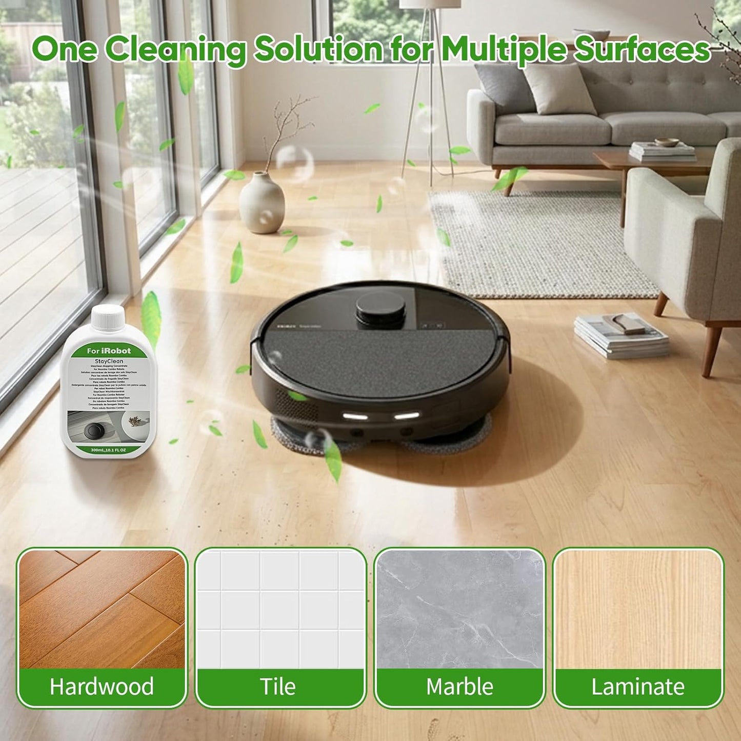 2 Pack Floor Cleaning Solution for Roomba Plus 405 505 Max 705 Combo Robot, Mopping Concentrate for iRobot Roomba, Residue & Streak Free, Pet Safe, Deeply Cleans Various Hard Floors, 300ML