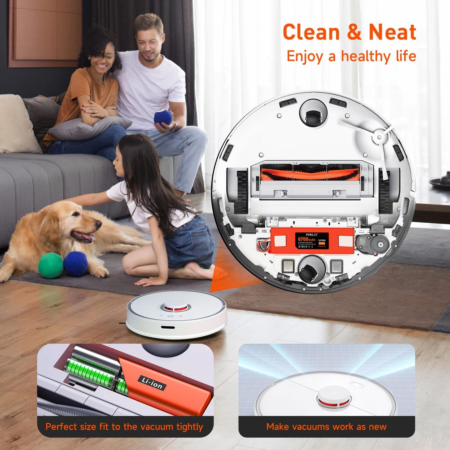 Replacement Battery for Roborock S4 S5 S6 S7 S8 Q5 Q7 series robot vacuum, 14.4V 6700mah