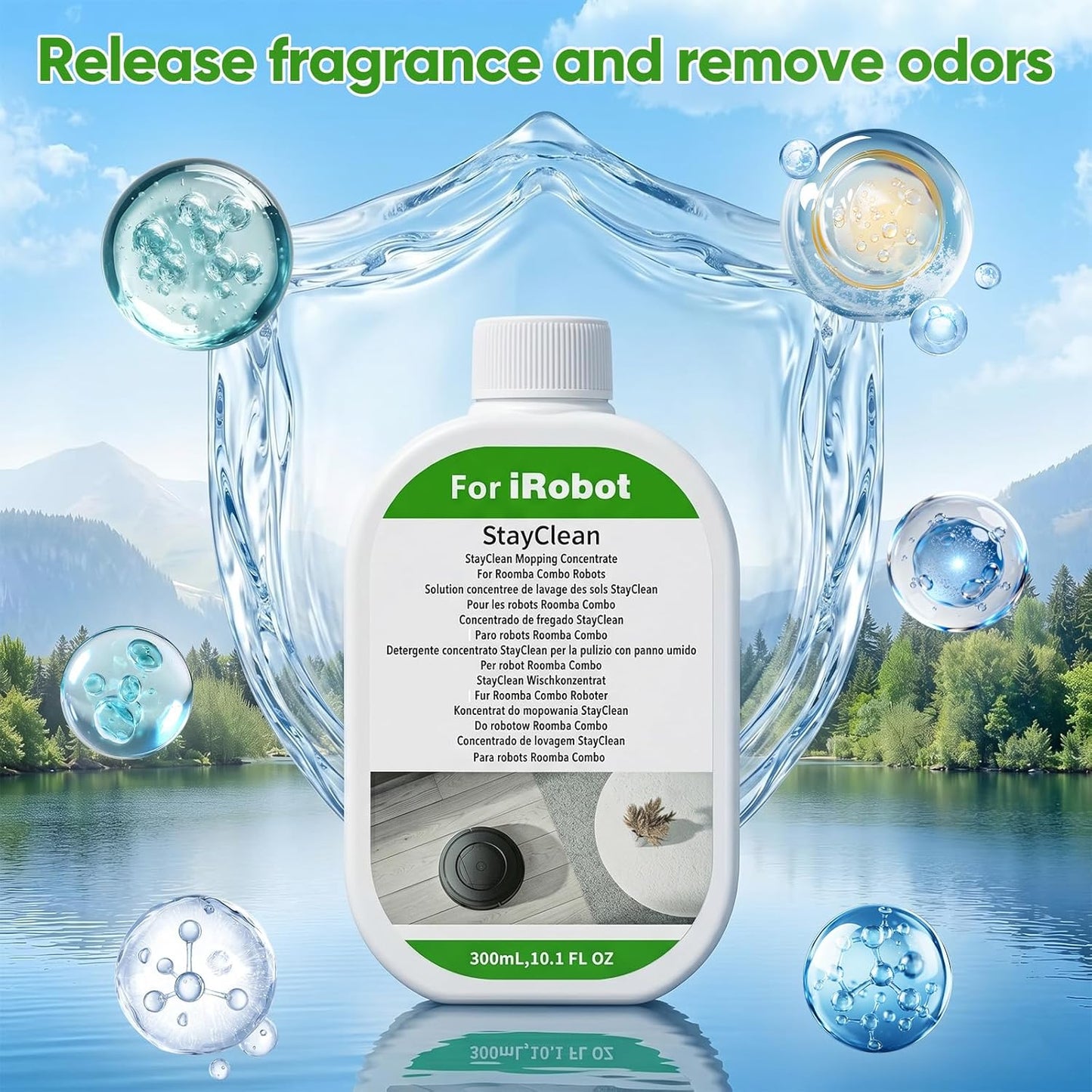 2 Pack Floor Cleaning Solution for Roomba Plus 405 505 Max 705 Combo Robot, Mopping Concentrate for iRobot Roomba, Residue & Streak Free, Pet Safe, Deeply Cleans Various Hard Floors, 300ML