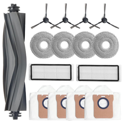 Replacement Parts for Dreame L20 Ultra / L30 Ultra Robot Vacuum Cleaner, 1 Main Brush, 4 Dust Bags, 4 Mop Pads, 2 HEPA Filters, 4 Side Brushes