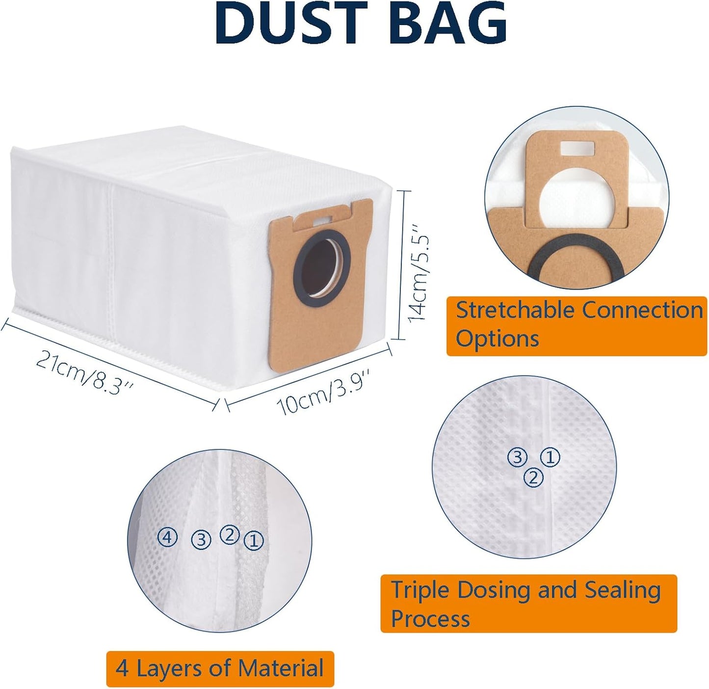 Replacement Parts for Dreame L20 Ultra / L30 Ultra Robot Vacuum Cleaner, 1 Main Brush, 4 Dust Bags, 4 Mop Pads, 2 HEPA Filters, 4 Side Brushes