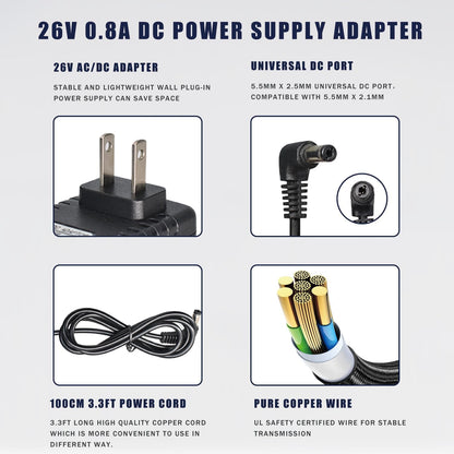 Charger Replacement Compatible with TINECO Vacuum iFLOOR 2, iFLOOR 3, A10 A11 Floor ONE S3, 26V AC Power Adapter Compatible with TINECO Vacuum Cleaner Charging Cord, YLS0241A-T260080