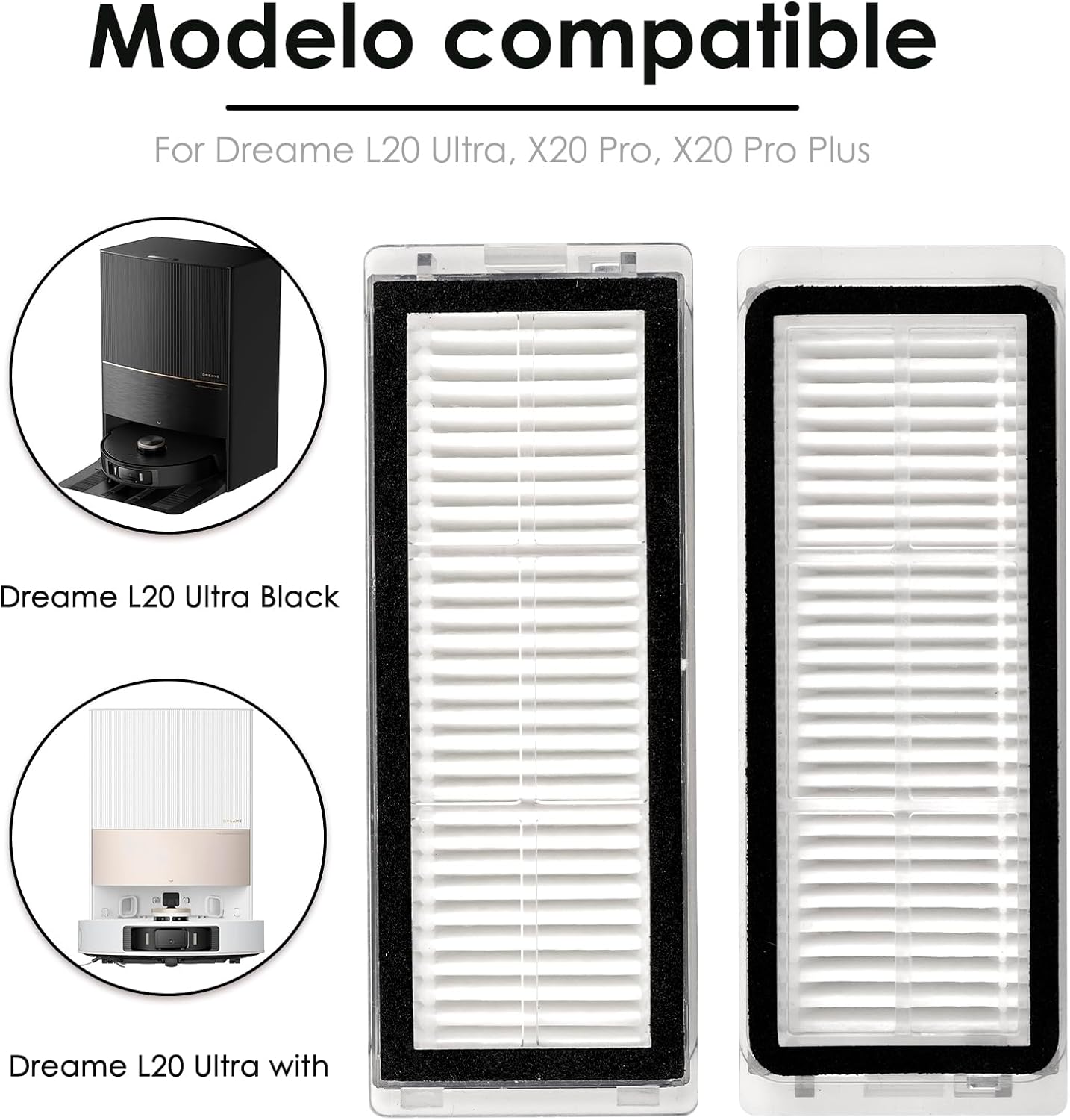 (8 Pieces) HEPA Filters Compatible for Dreametech L20 Ultra/ L30 Ultra Robot Vacuum Filter Kit, Replacement Parts 8 Filters