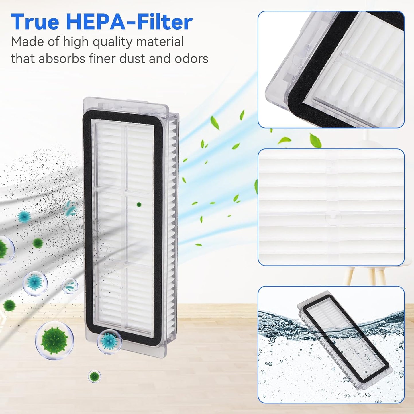 Replacement Parts Accessories Kit for Dreame L20 Ultra / L30 Ultra Robotic Vacuum Cleaner Spare Parts 1 Main Roller Brush 2 HEPA Filters 6 Side Brushes 6 Pads 6 Dust Bags and 1 Brush