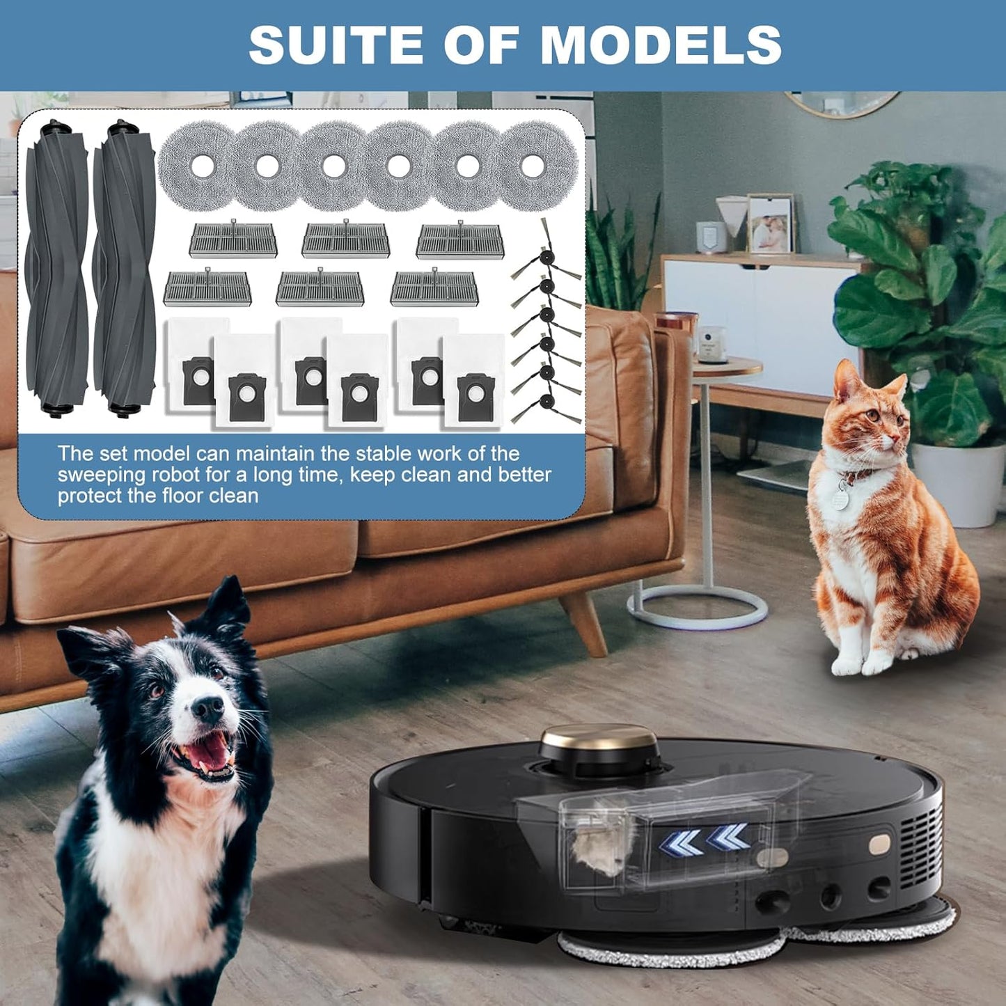 Accessories Replacement Parts compatible with Dreame X40 Ultra/ L40 Ultra MOVA P10 Pro/ P50 Pro ultra Robot Vacuum Cleaner, 2 Rubber Main Brush, 6 Filters, 6 Dust Bags, 6 Mop Pads, 6 Side Brushes