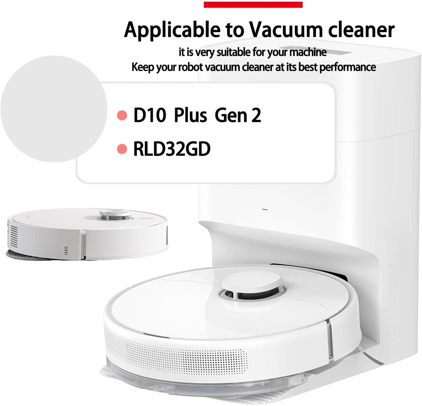 Replacement Kit Accessories Compatible with Dreame C20 Plus/D10 Plus Gen 2/RLD32GD Robot Vacuum Cleaner Parts 2 Main brush 6Side brush 6HEPA Filter 6 Dust bag 6Mop cloth