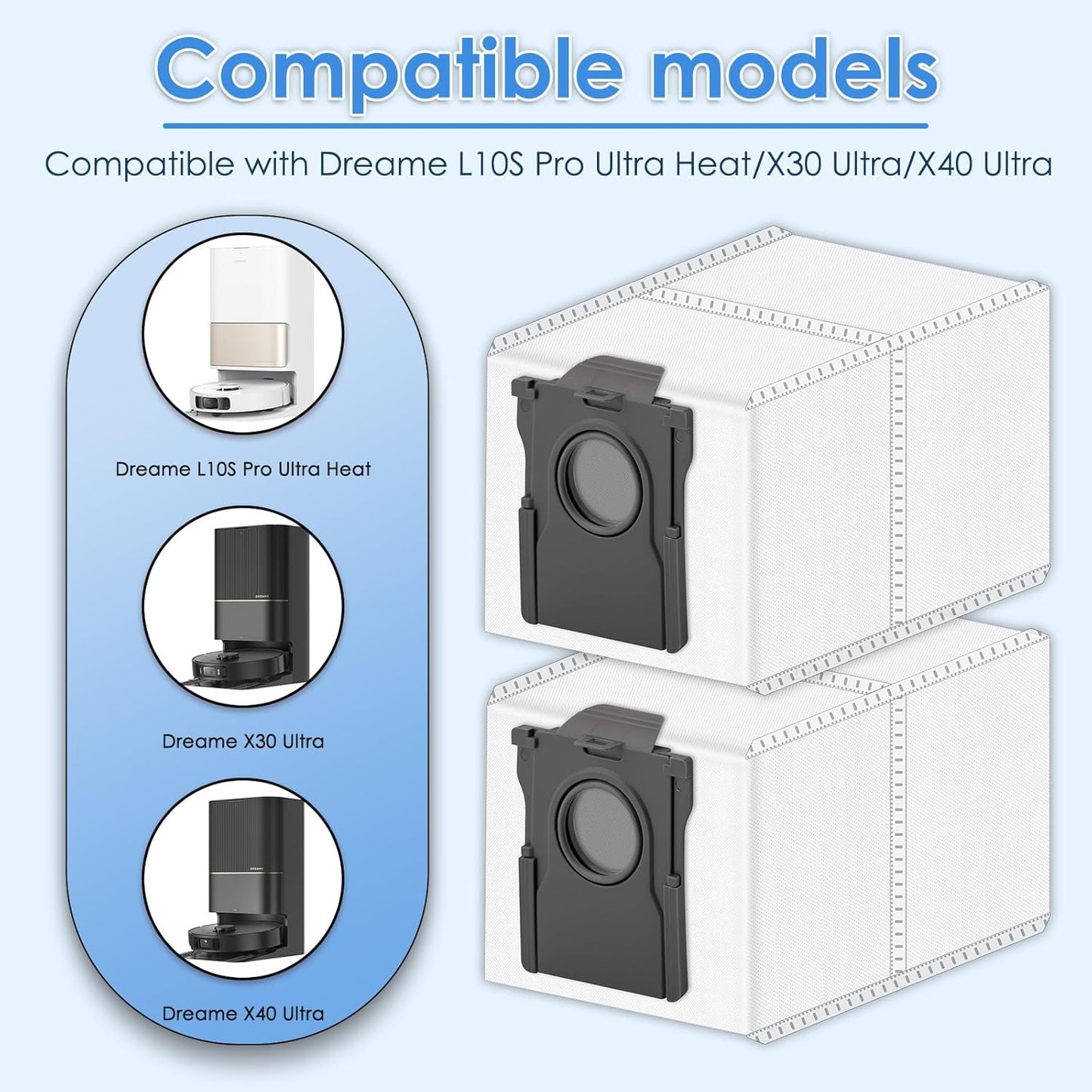 (12 Pack) L10S Ultra Gen 2 Dust Bags Compatible With Dreame L10s Ultra Gen 2/ L10s Pro Ultra/ L40 Ultra/ L50Ultra/ X50 Ultra/ X40 Ultra / X30 Ultra Robot Vacuum Cleaner, Replacement parts Bags