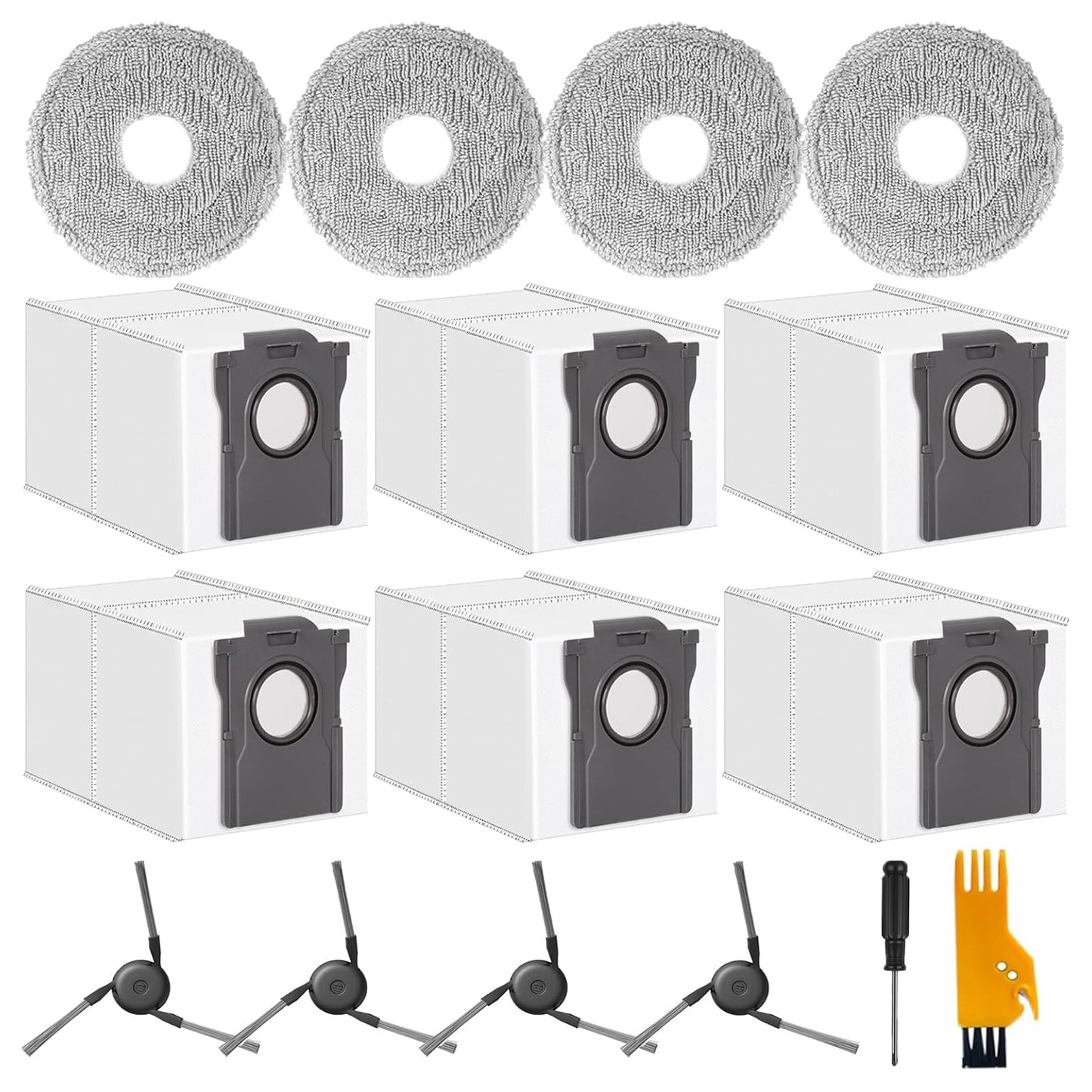 Accessories for Dreame X50 Ultra,L40 Ultra, X40 Ultra, and for MOVA P10, P50 Pro Ultra Robot Vacuum Cleaner, 6 Dust Bags, 4 Mop Pads, 4 Side Brushes, L40 Ultra Replacement Kit