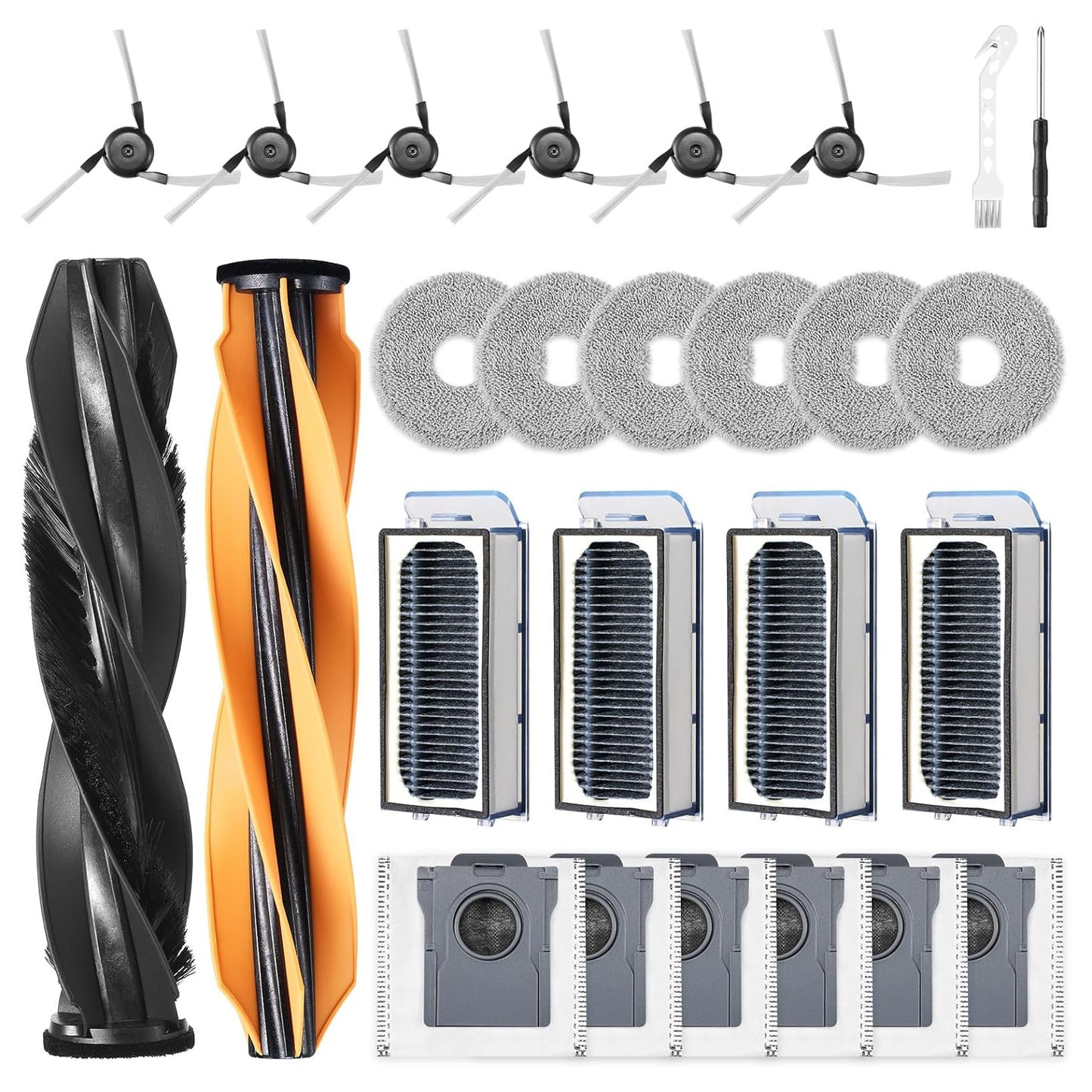 26 Pack Accessories for Dreame X50 Ultra Complete / X50 Master / L50 Pro Ultra / L50 Ultra Vacuum Robot, 2 Main Brush 6 Mop Pads 6 Dust Bags 6 Sidebrush 4 Filter 1 Cleaning Brush 1 Screwdriver