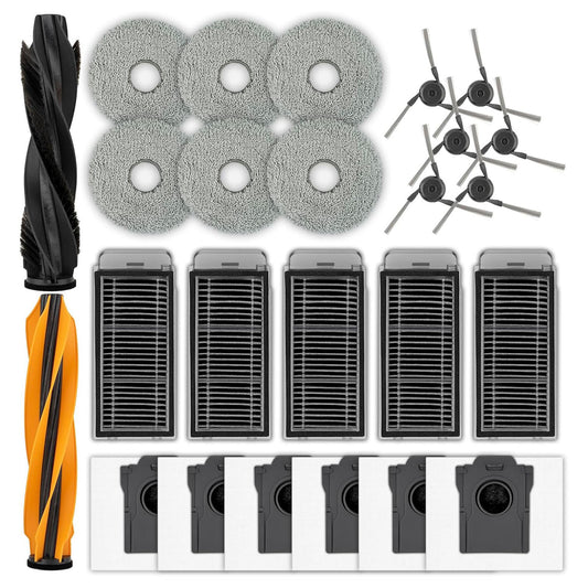 (25 Pack) X50 Ultra Replacement Parts Accessories for Dreame X50 Ultra, L40s Pro Ultra, L50 Pro Ultra, X50 Master Robot, 2 Roller Brushes, 6 Side Brushes, 6 Dust Bags, 5 HEPA Filters, 6 Mop Pads