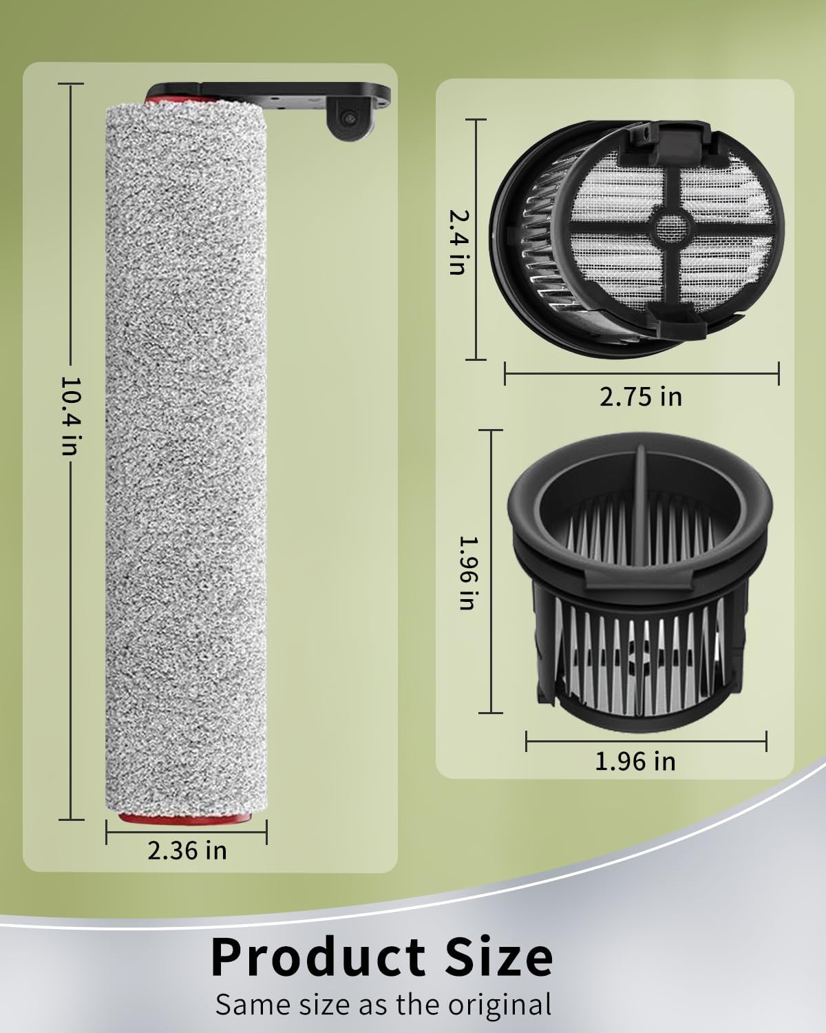 (6pcs) Replacement Brush Rollers And HEPA Filters For Dreame H14/H14 Pro/H14 Dual Wet Dry Vacuum Cleaner, Compatible Replacement Parts Accessories Kit Inclue 3 Vacuum Filter, 2 Brush Rollers