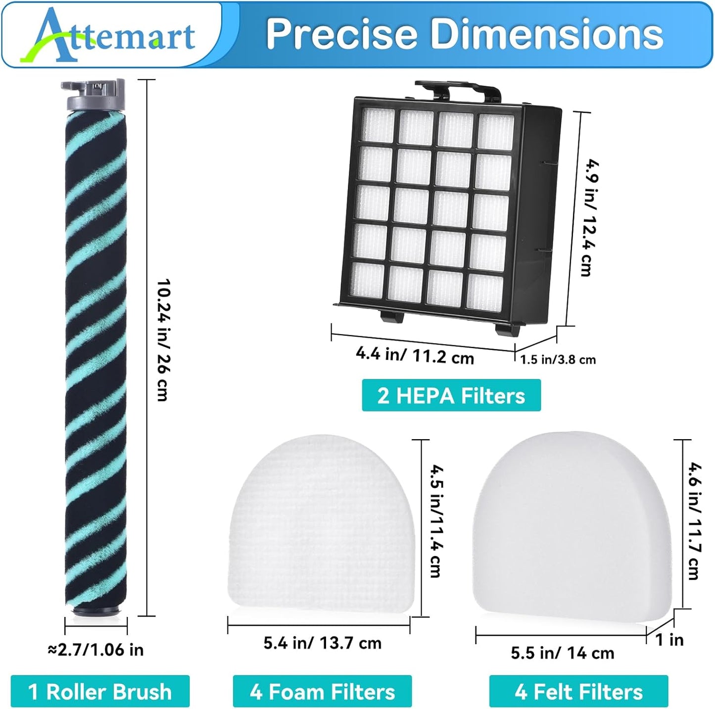 AZ4002 Roller Brush Filter Replacement Part for Shark Powerdetect Upright Vacuum AZ4000 AZ4000C AZ4002W, 1 Brush Roll+2 HEPA 4 Foam Felt Filters, Compare to part XHFAZ4000&XFFKAZ4000, 7 Pack