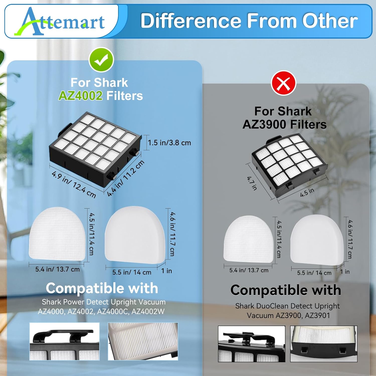 AZ4002 Roller Brush Filter Replacement Part for Shark Powerdetect Upright Vacuum AZ4000 AZ4000C AZ4002W, 1 Brush Roll+2 HEPA 4 Foam Felt Filters, Compare to part XHFAZ4000&XFFKAZ4000, 7 Pack