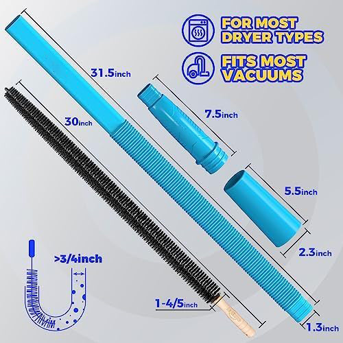 2 Pieces Dryer Vent Cleaner Kit, Dryer Lint Vacuum Attachment and Flexible Dryer Lint Brush, Vacuum Hose Attachment, Blue