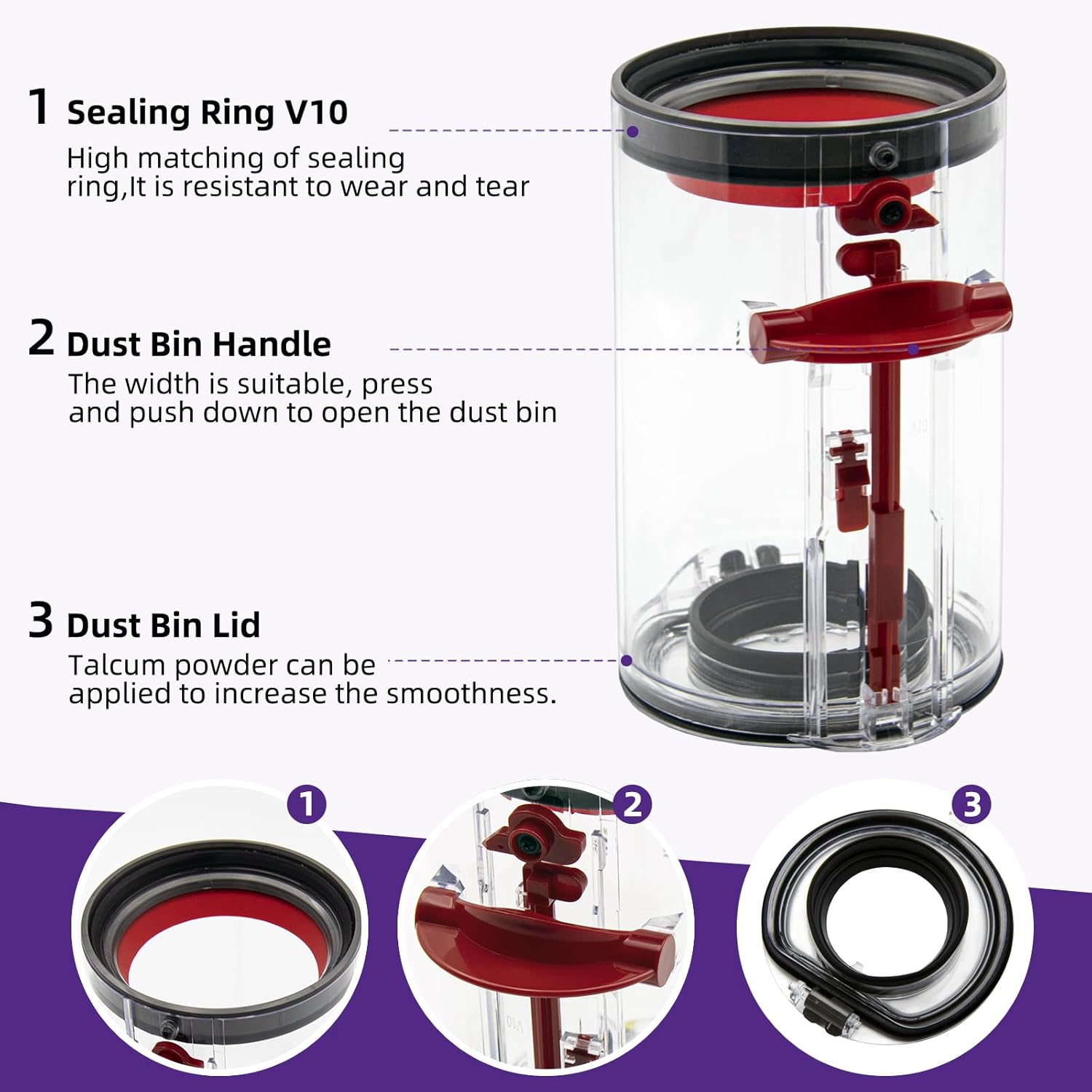 Dust Bin Replacement for Dyson V10 SV12 Animal and Absolute Vacuum Cleaner, Large Dirt Cup Container Dustbin for Dyson No.969509-01