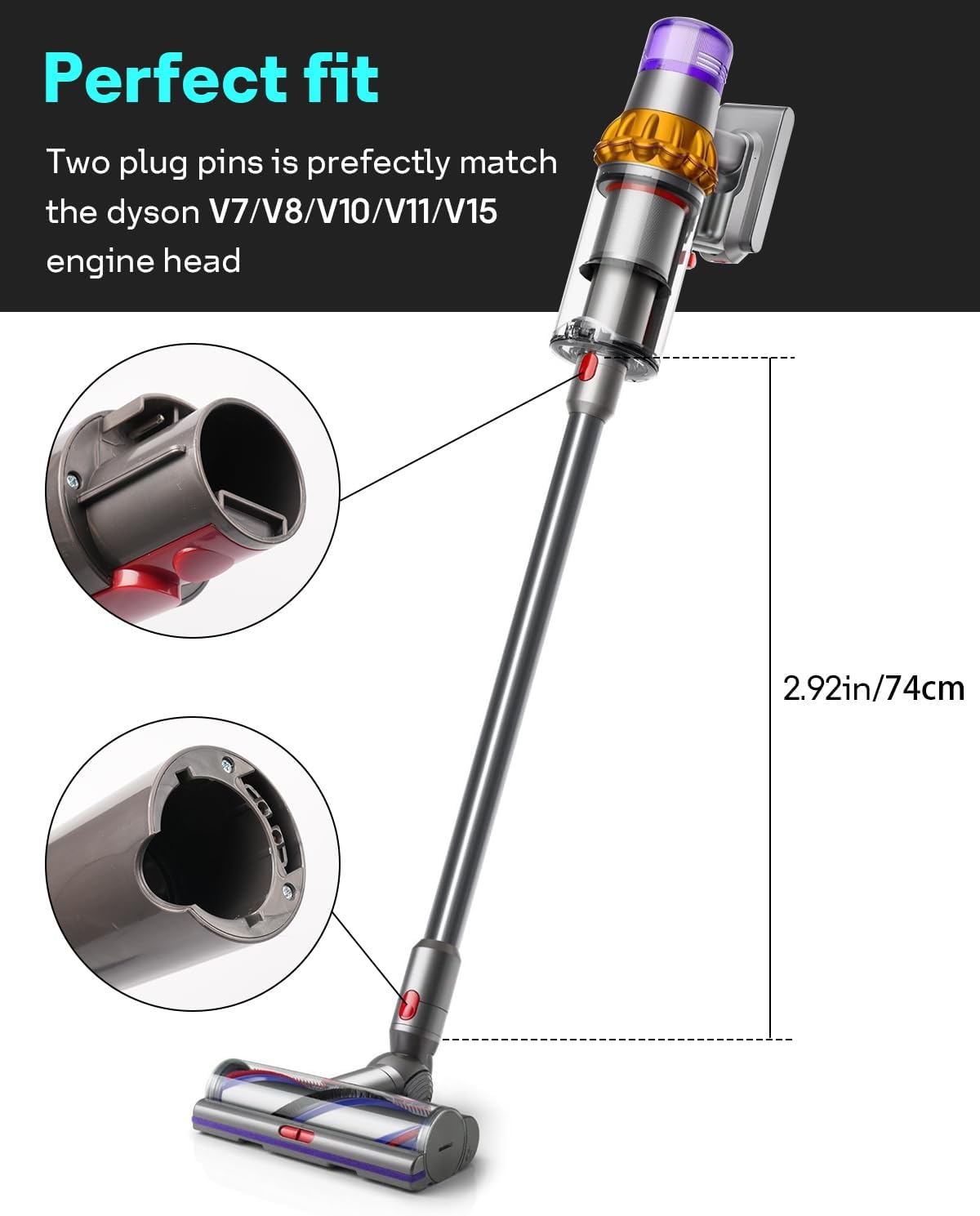 Leemone Replacement Wand Quick Release Wand for Dyson V7 V8 V10 V11 V15 Cordless Stick Vacuum Cleaner Extension for Dyson V11 V10 V8 V7 Handheld Trigger(Iron)