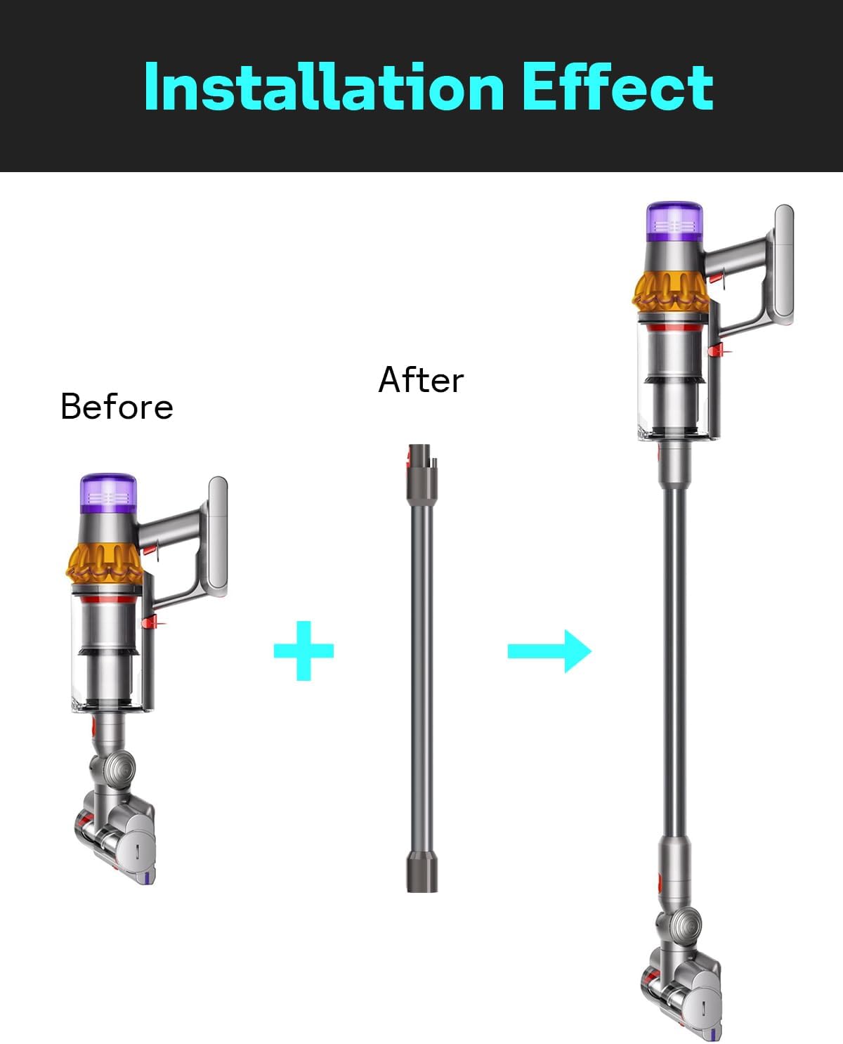 Leemone Replacement Wand Quick Release Wand for Dyson V7 V8 V10 V11 V15 Cordless Stick Vacuum Cleaner Extension for Dyson V11 V10 V8 V7 Handheld Trigger(Iron)
