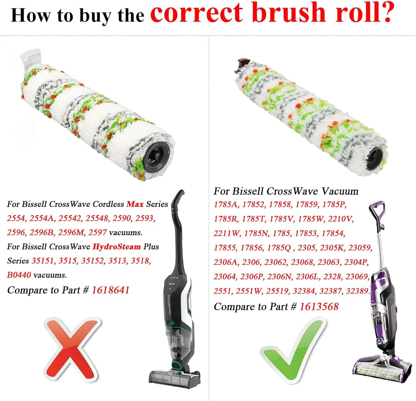 Lemige Brush Filter Replacement Parts for Bissell CrossWave Vacuum 3888A 1785 Pet Pro 2306A Cordless Wet Dry Vac, 3 Pack 2460 Multi-Surface Pet Brush Roll & 1866 Vacuum Filter, Part 1613568 1608684