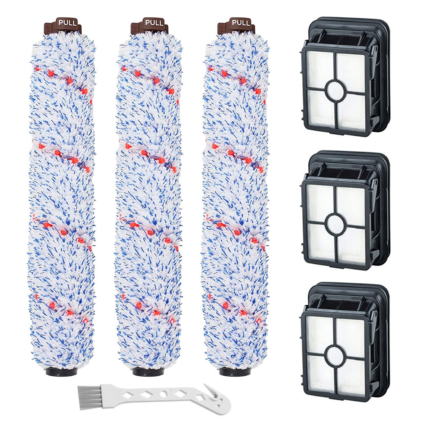 Lemige Brush Filter Replacement Parts for Bissell CrossWave Vacuum 3888A 1785 Pet Pro 2306A Cordless Wet Dry Vac, 3 Pack 2460 Multi-Surface Pet Brush Roll & 1866 Vacuum Filter, Part 1613568 1608684