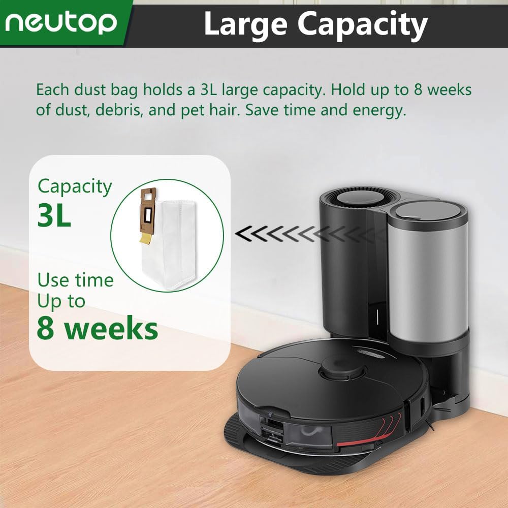 Neutop Disposable Dust Bags Compatible with Roborock S7, S7+, T7S Plus, S70, S75, S7 MaxV Plus, Robot Vacuum Cleaner, Auto-Empty Dock Replacement Parts Accessories,12-Pack.
