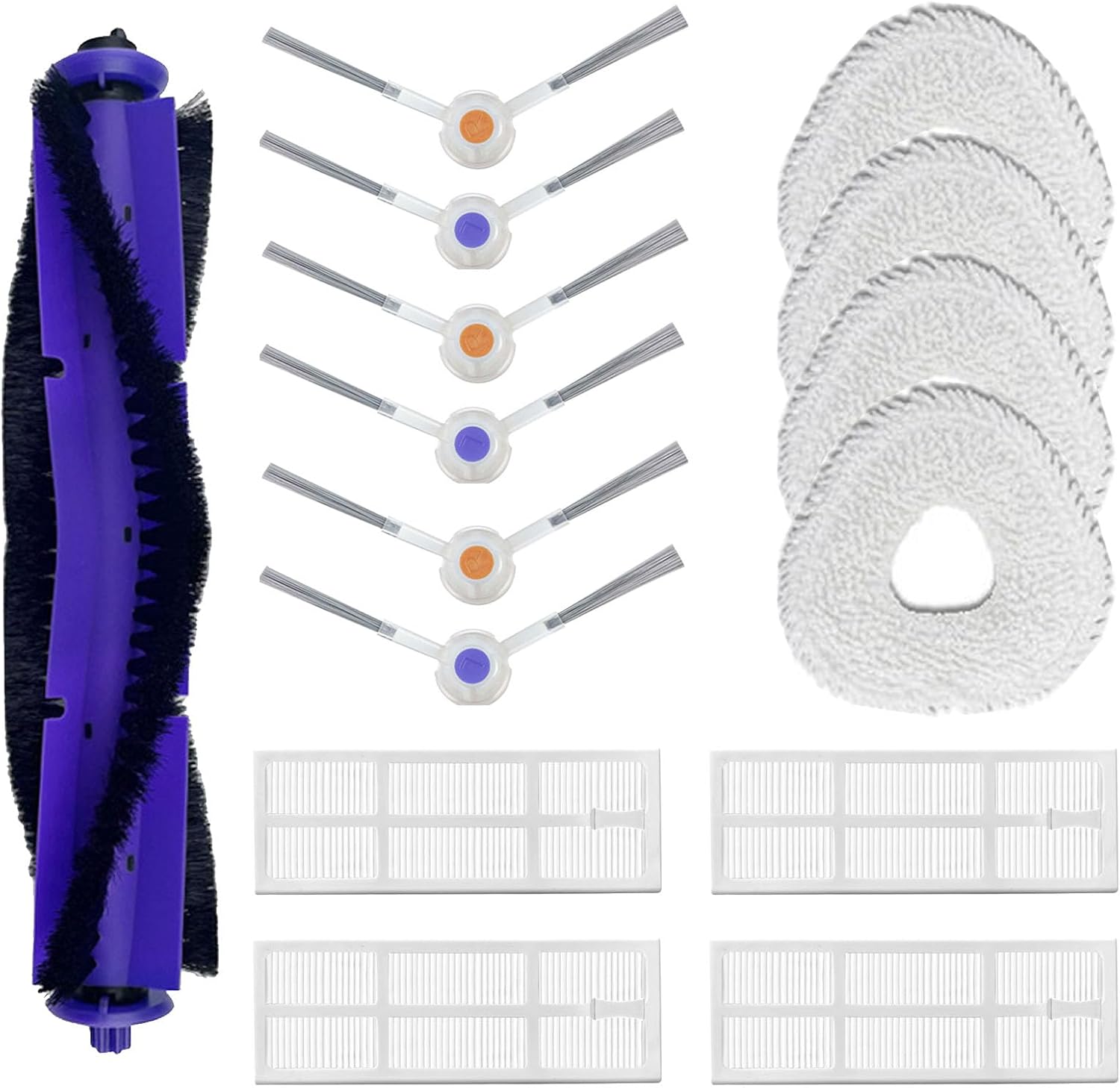 Replacement Accessories Kit Compatible With Narwal Freo Robot Vacuum Cleaner,1 Main Brush, 6 Side Brushes,4 Mop Pads, 4 Hepa Fiters Spare Parts (Freo-15)