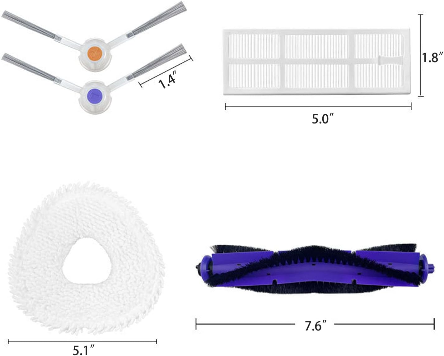 Replacement Accessories Kit Compatible With Narwal Freo Robot Vacuum Cleaner,1 Main Brush, 6 Side Brushes,4 Mop Pads, 4 Hepa Fiters Spare Parts (Freo-15)