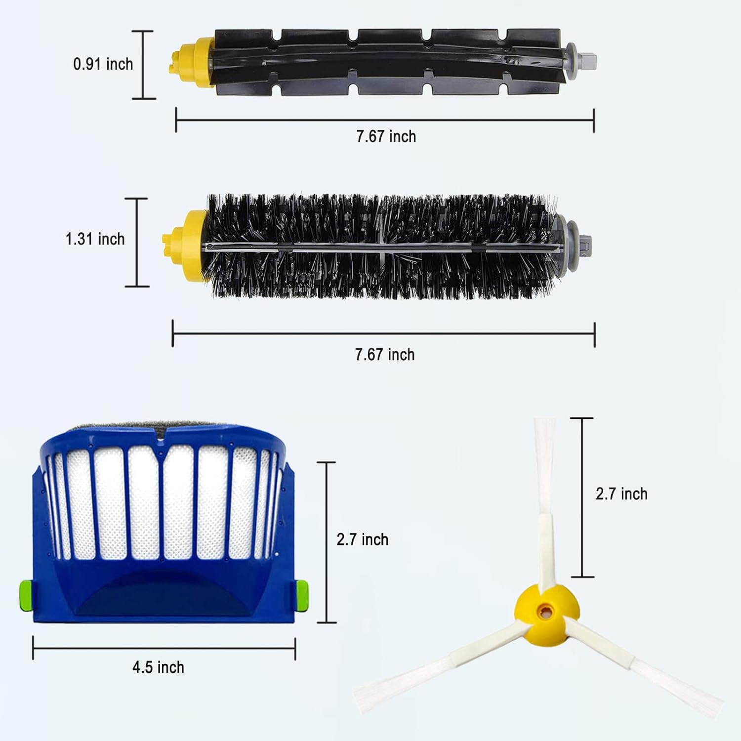 Replacement Parts Kit for irobot Roomba 600 Series 694 676 675 692 695 677 671 655 645 690 680 660 650 620 614 & 500 Series 595 585 564 robot, 2 Bristle & 2 Beater Brush, 6 Filter, 6 Side Brush