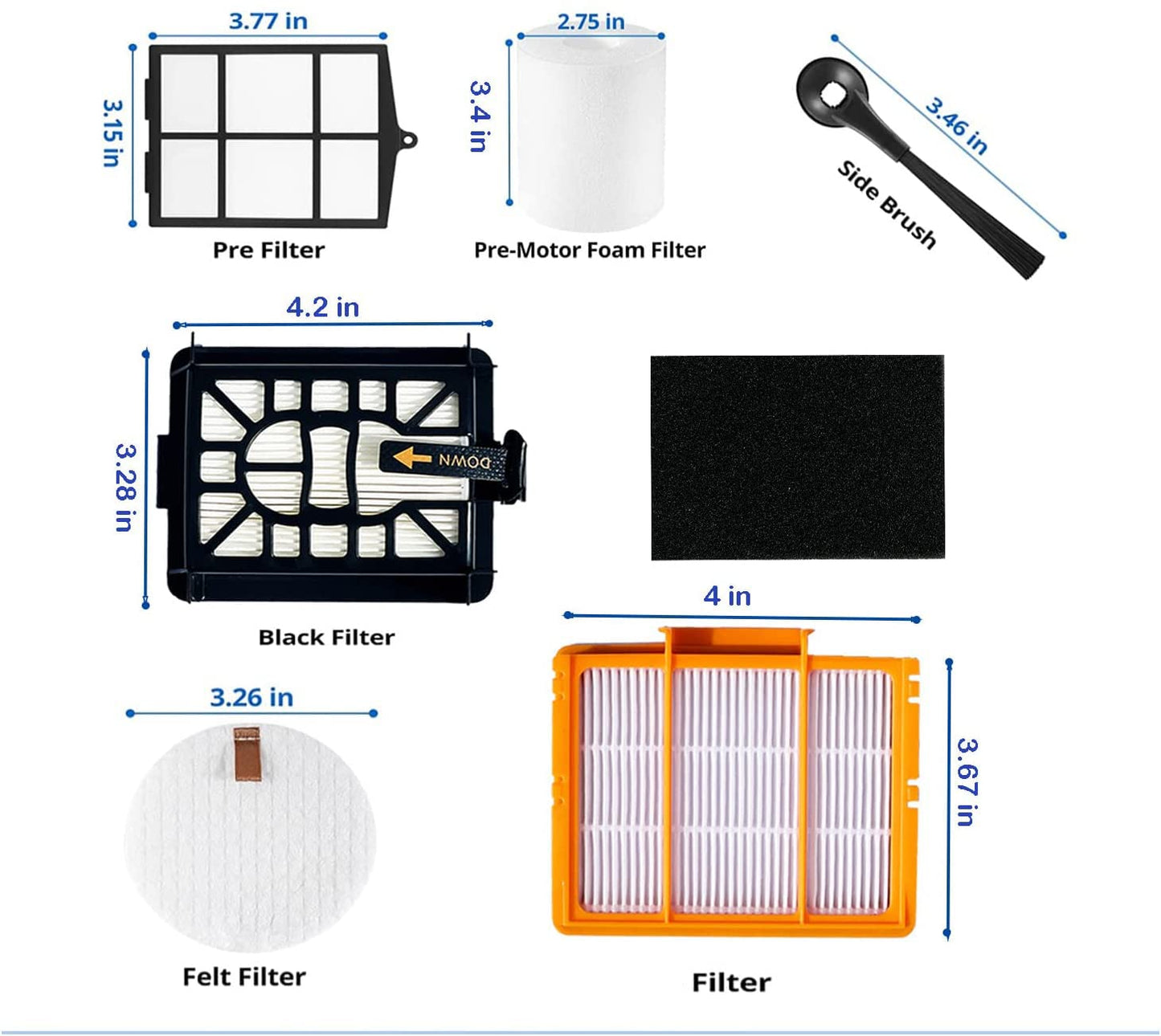 Replacement Parts for Shark AI AV2501S AV2501AE RV2502AE RV2520AOUS AV2510AOUS AV2511AE RV2610WA RV2610WD Accessories Kit with Main Roller Brush Filters Foam/Primary Filter Sweep Side Brushes