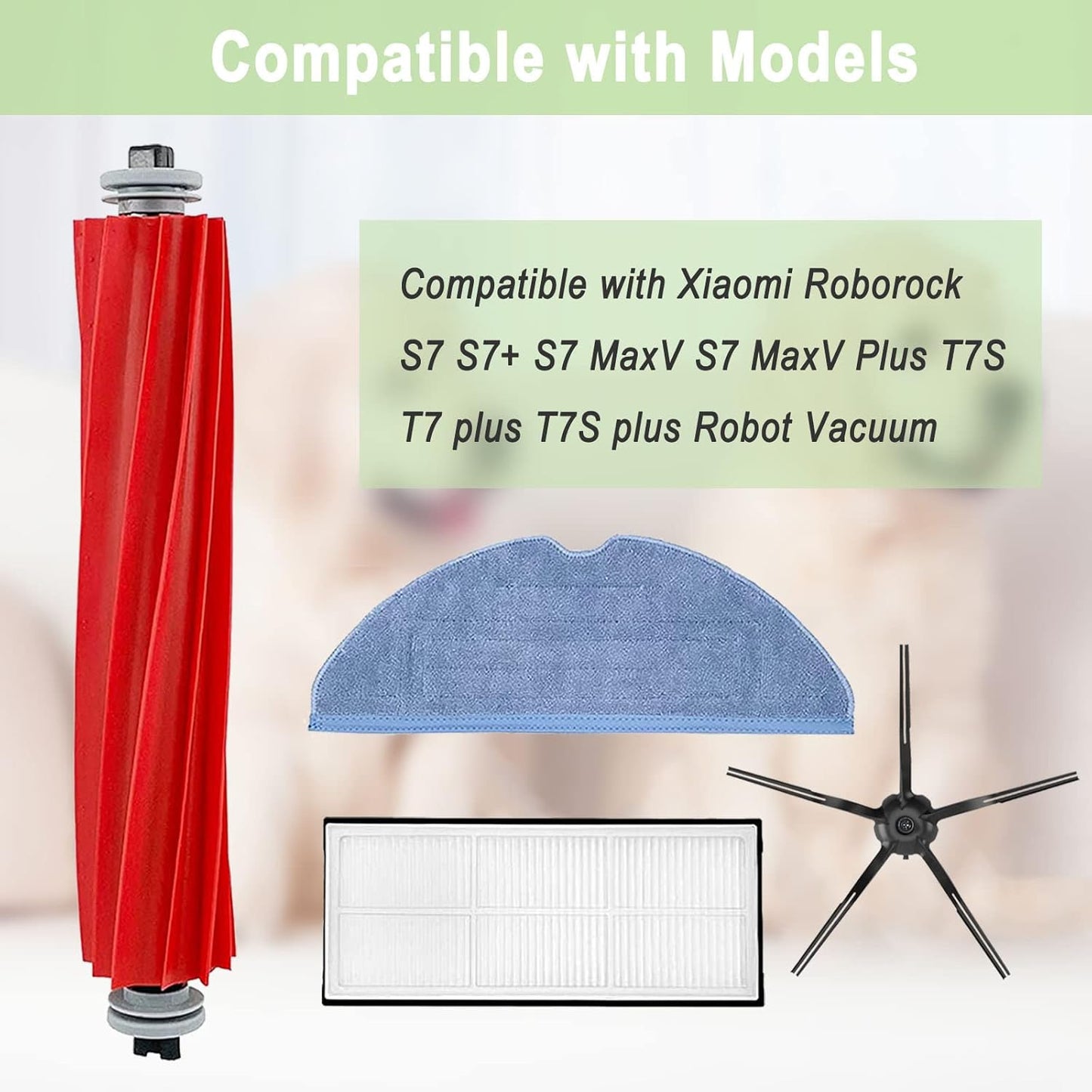 Roborock Compatible Replacement Parts - 2 Roller Brush, 4 Filter, 6 Side Brush, 4 Mop Cloth