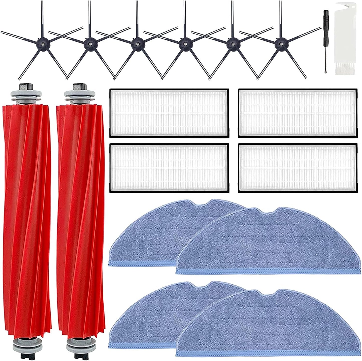 Roborock Compatible Replacement Parts - 2 Roller Brush, 4 Filter, 6 Side Brush, 4 Mop Cloth