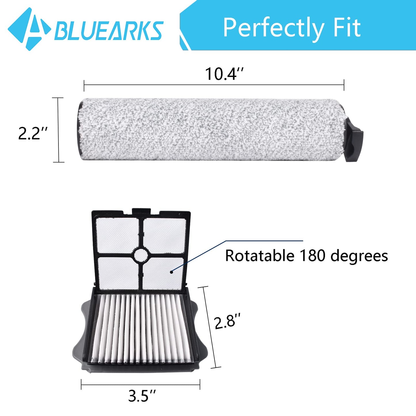 S5 Steam Roller Brush 2 Pack Brush Rollers and 2 Pack Vacuum HEPA Filters -Replacement for TINECO